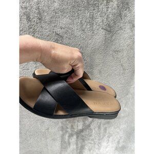 Taryn by Taryn Rose Sandals Womens 8.5 Tayson Slides Black Faux Leather Casual